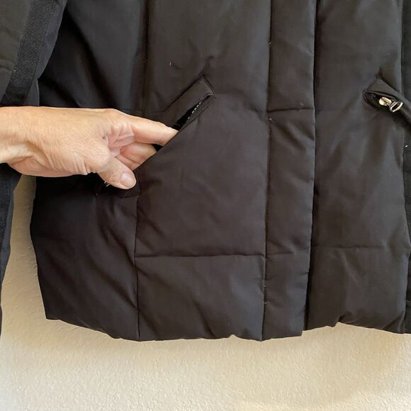 Finish Line Athletics Black Puffer Down Medium Coat Jacket Pockets Zipper Snap - Picture 2 of 12